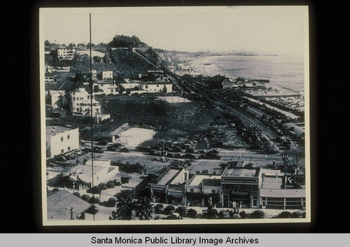 Panorama of the mouth of Santa Monica Canyon and beach looking south on February 28, 1932