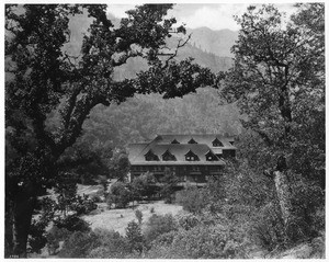 Exterior view of Hotel del Portal in the Yosemite Valley, Mariposa County, California, ca.1900-1940