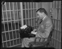 H. H. Van Loan writing in jail, Los Angeles, 1934