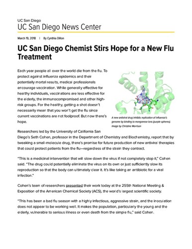 UC San Diego Chemist Stirs Hope for a New Flu Treatment