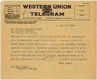 Telegram from Julia Morgan to William Randolph Hearst, April 6, 1925