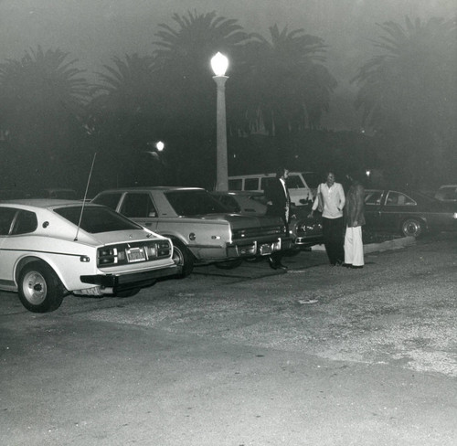 LA campus students in parking lot, late 1970s