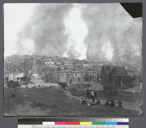 Fire from Halliday Hill [i.e. Lafayette Square]. [Clay St., left.]
