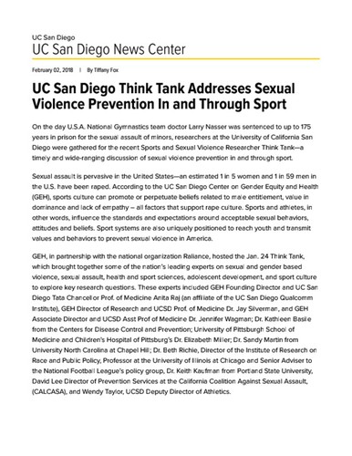UC San Diego Think Tank Addresses Sexual Violence Prevention In and Through Sport