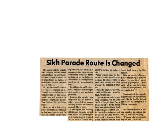 Sikh Parade Route is Changed