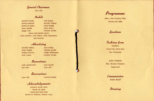 San Fernando Junior Cosmos fashion show program, 1954 (page 3)