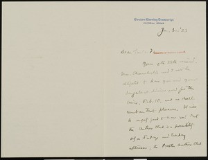 Joseph Edgar Chamberlin, letter, 1923-01-30, to Hamlin Garland