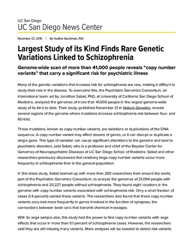 Largest Study of its Kind Finds Rare Genetic Variations Linked to Schizophrenia