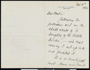 Brander Matthews, letter, 1921-11-04, to Hamlin Garland