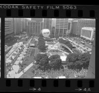 Birds-eye view of Pershing Square rededication in Los Angeles, Calif., 1984