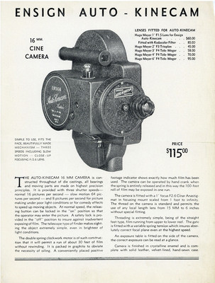 Ensign Auto-Kinecam 16mm Cine Camera Flyer