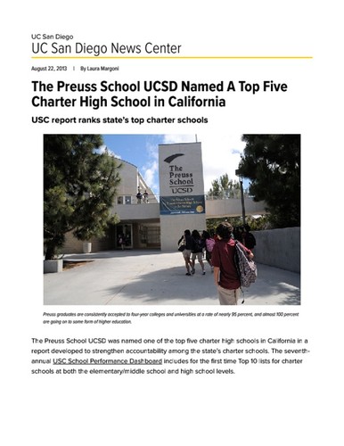 The Preuss School UCSD Named A Top Five Charter High School in California