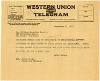 Telegram from Julia Morgan to William Randolph Hearst, September 4, 1923