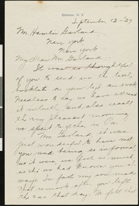 August M. Morgan, letter, 1927-09-13, to Hamlin Garland
