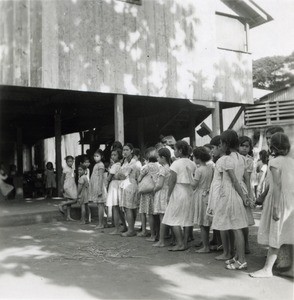 Pupils of Papeete Girls' School, at the end of playtime