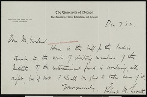 Robert Morss Lovett, letter, 1913-12-07, to Hamlin Garland