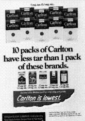 10 PACKS OF CARLTON HAVE LESS TAR THAN 1 PACK OF THESE BRANDS