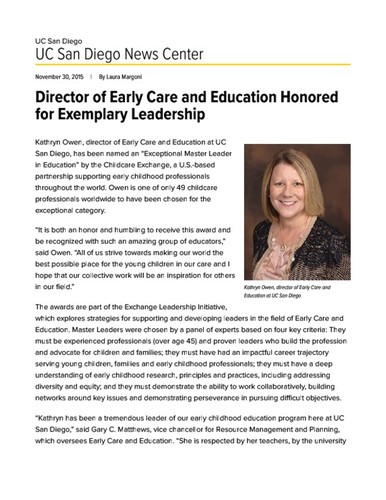 Director of Early Care and Education Honored for Exemplary Leadership