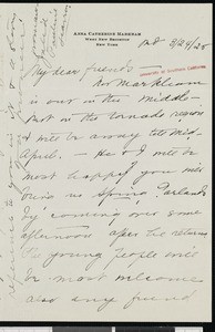 Anna Catherine Murphy Markham, letter, 1920-03-24, to Hamlin Garland