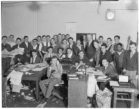 Group of young men in an office during International Boys' Week, Los Angeles, 1936