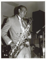 Harold Land playing the saxophone, Los Angeles [descriptive]