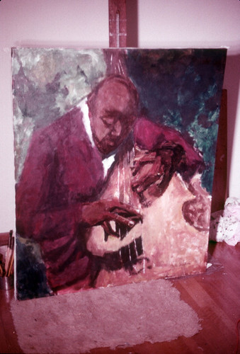 Painting: man playing stand up bass