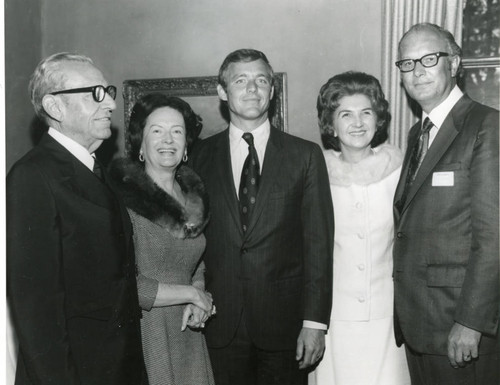 John and Alicxe Tyler, Chancellor Banowsky and Gay, Mrs. Helen Young, Maggie and William Pereira