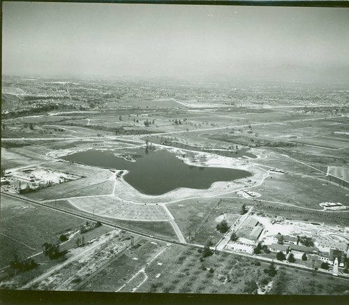 Aerial view of Legg Lake at Whittier Narrows Recreation Area