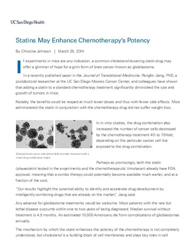Statins May Enhance Chemotherapy’s Potency