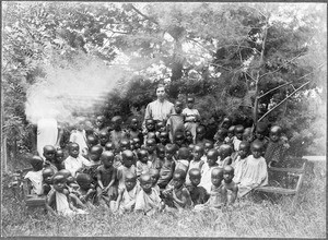 Children and Miss Seesemann, Mamba, Tanzania, ca. 1905-1910