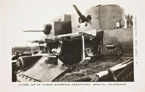 Close-up of tanks showing operators' special headwear