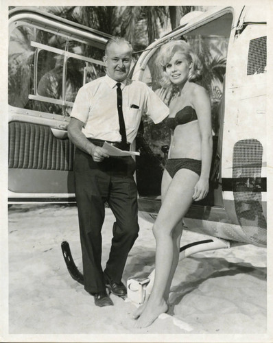 Micky Moore with Suzanna Leigh while filming "Paradise, Hawaiian Style" (1966)