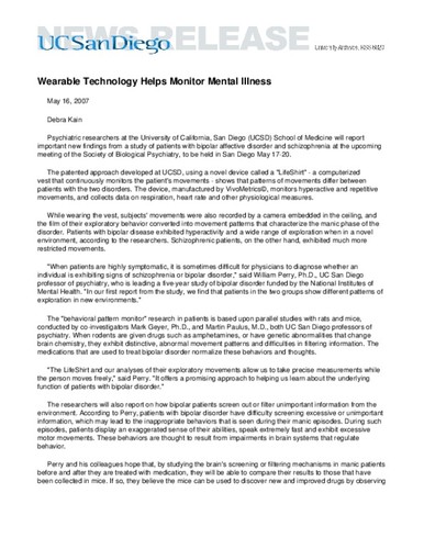 Wearable Technology Helps Monitor Mental Illness