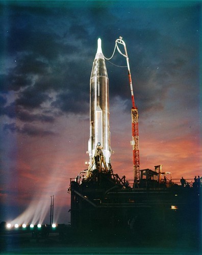 Atlas 43D on Pad--'Missiles on Pads binder; Atlas 43D; 1-5-60; AMR LC-13; sunset with lights on; 430