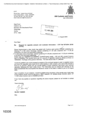 [Letter from Blake Tanner to Nigel Espin regarding request for cigarette analysis and customer information]