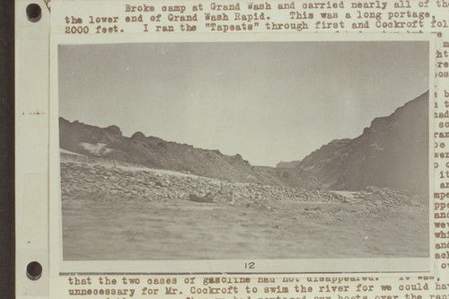 Eliel ran Grand Wash Rapid; capsized. This may be the point which James White found where the stream came in from the right and those who heard him decided it must have been the Green River