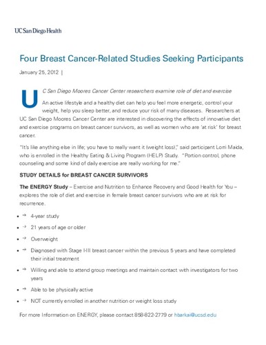 Four Breast Cancer-Related Studies Seeking Participants