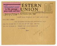 Telegram from William Randolph Hearst to Julia Morgan, June 28, 1928