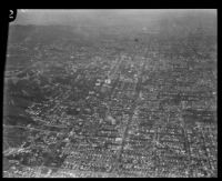 Aerial view of streets and hills, Los Angeles, [1930s?]