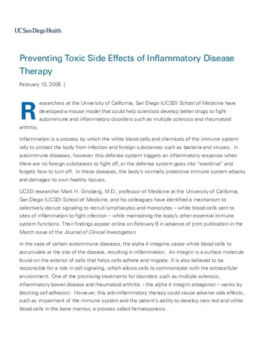Preventing Toxic Side Effects of Inflammatory Disease Therapy