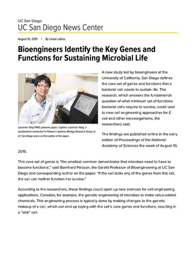 Bioengineers Identify the Key Genes and Functions for Sustaining Microbial Life