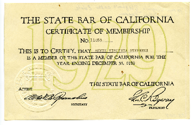 Virginia Stephens State Bar of California membership certificates