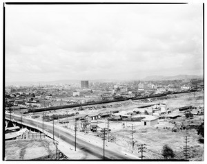 Freeway bridge over railroad tracks in Los Angeles