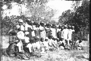 African girls sitting and standing in rows, southern Africa
