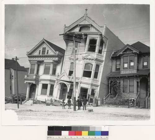 San Francisco houses thrown from their foundations. Howard and 18th Street
