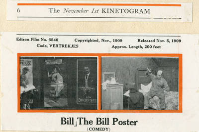 Clippings from the November 1, 1909 Edison Kinetogram, for the film "Bill The Bill Poster"