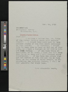 Hamlin Garland, letter, 1913-02-24, to Chief Clerk