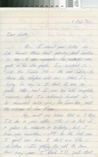 Letter from Jim Fawcett to Linda (Giese) Patterson