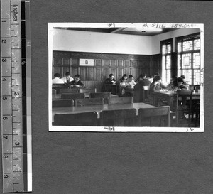 Inside the library at West China Union University, Chengdu, Sichuan, China, ca.1939