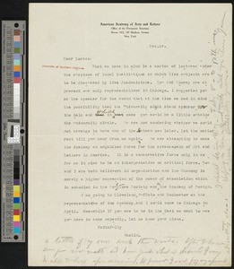 Hamlin Garland, letter, to Lorado Zodac Taft